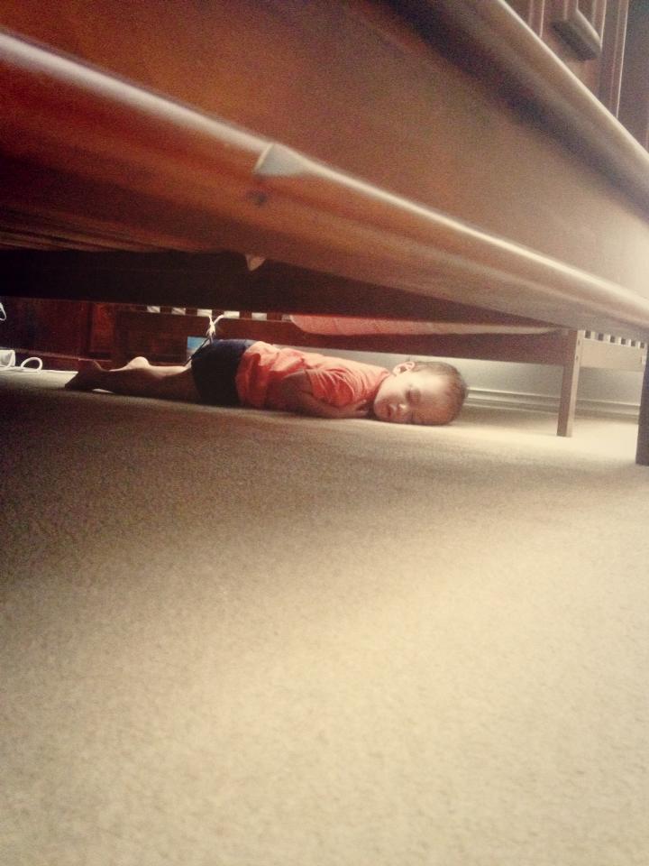 sleeping under the bed up to no good